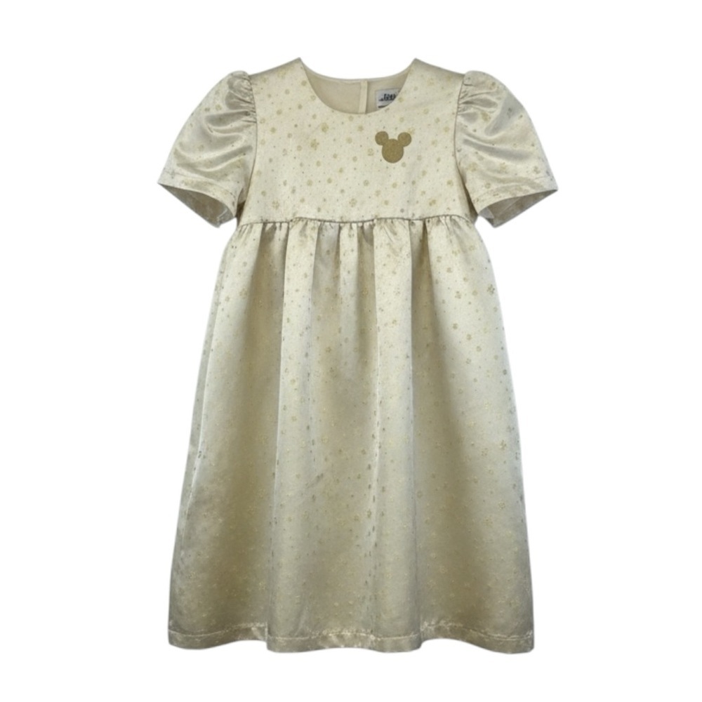 NWT Disney Girls Minnie Mouse Ivory Gold Glitter Satin Party Dress XL